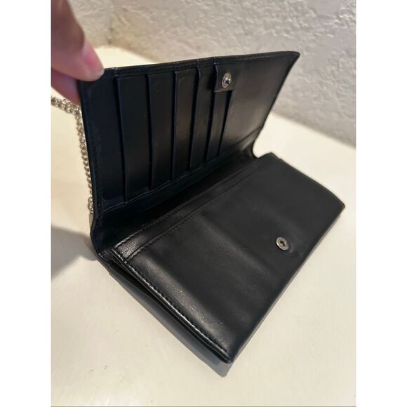 Gucci Bifold Long Wallet Black Leather With Silver Chain Strap Cocktail Party - Picture 8 of 16